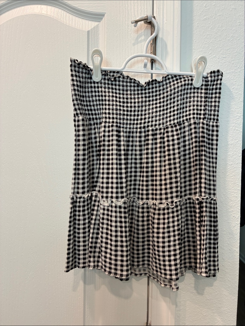 Gingham Smocked Black & White Mini Skirt